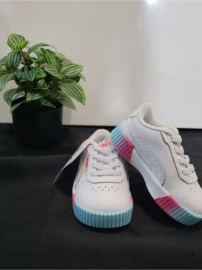 Puma White Kids Sneakers with Pink & Light Blue Trim